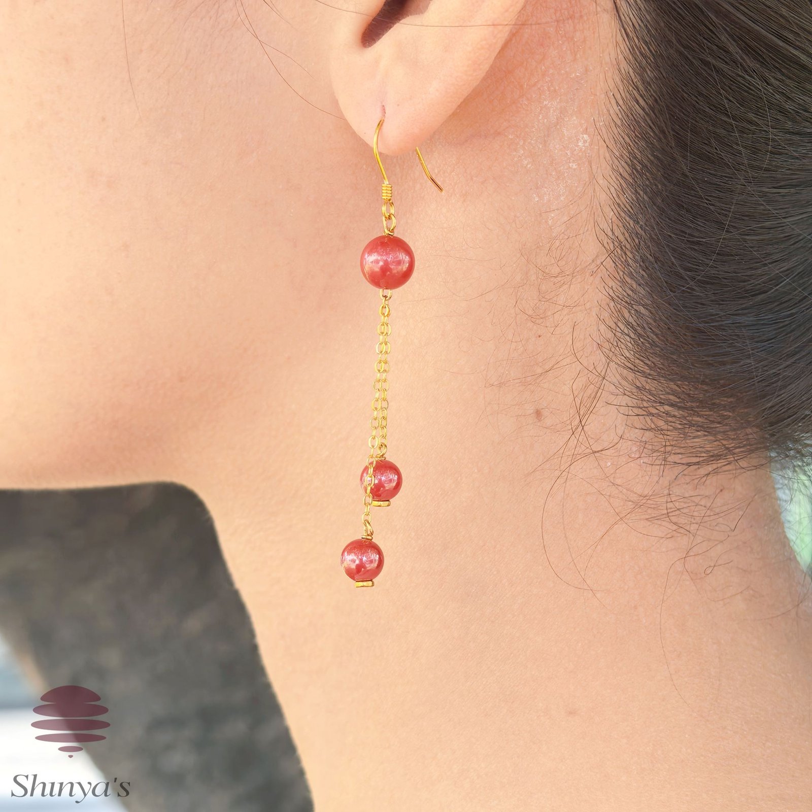 Imperial Radiance: High-Content Cinnabar 24K Gold Plated S925 Silver Earrings (8mm)