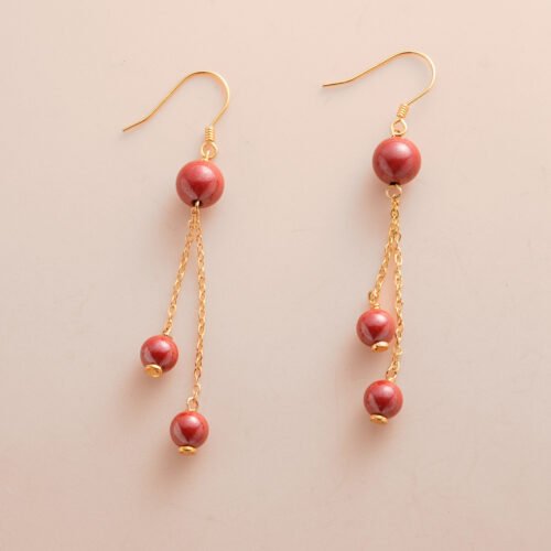 Imperial Radiance: High-Content Cinnabar 24K Gold Plated S925 Silver Earrings (8mm)